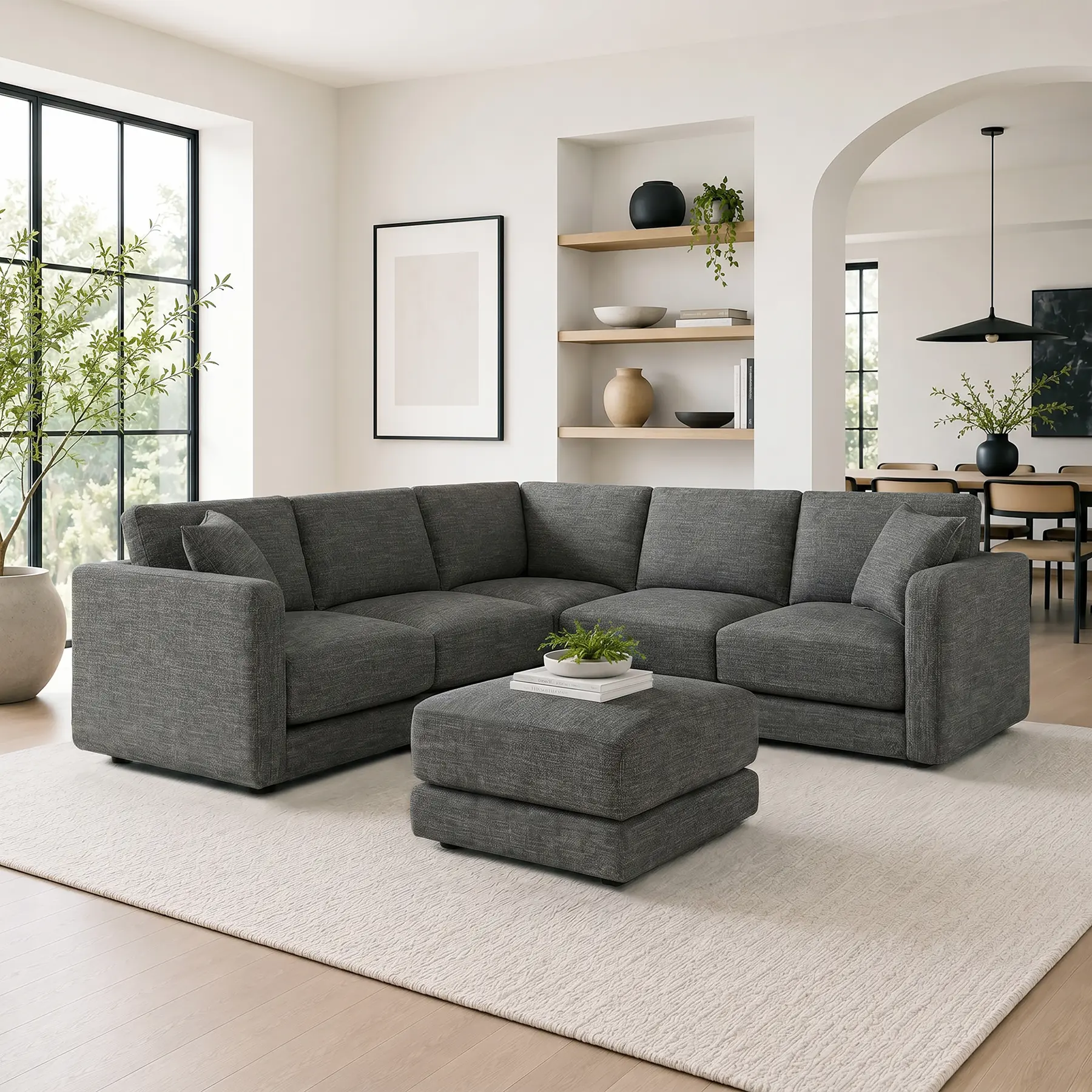 6-Piece Modular Sectional with Ottoman - Grey